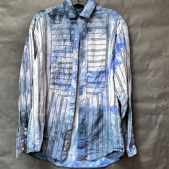 Wrangler Black Tie Dye Shirt Long Sleeve Size Small Medium TG Blue Dyed Rodeo - Picture 6 of 6